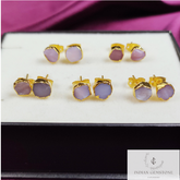 Raw Pink Opal Earrings, Gemstone Stud Earrings, Gold Plated Earrings, Electroplated Earrings, Fashion Earrings, Rough Pink Opal Studs, Gifts